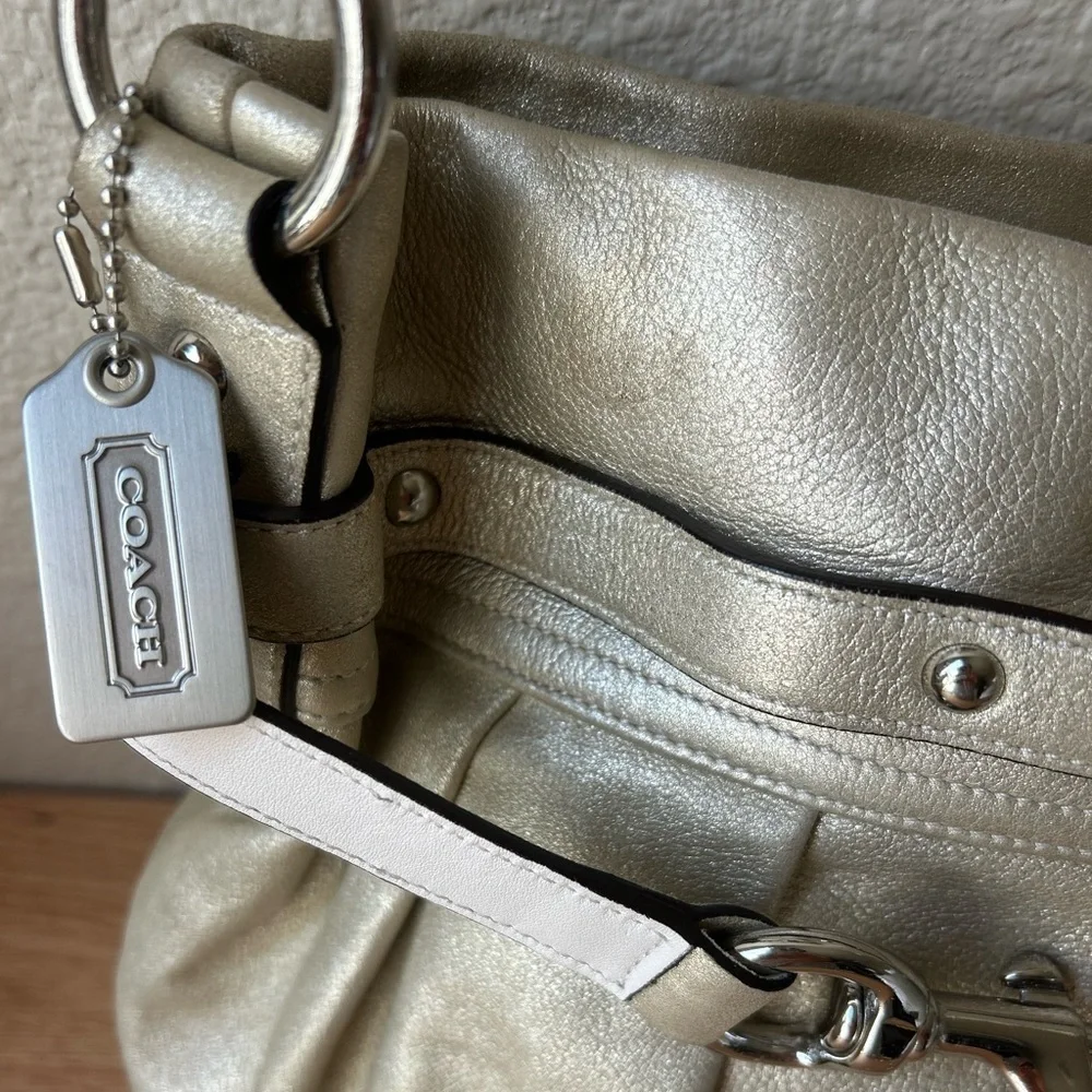 COACH VTG Shimmer Metallic Gold Soft Pleated Goat Suede Belted Hobo Shoulder Bag